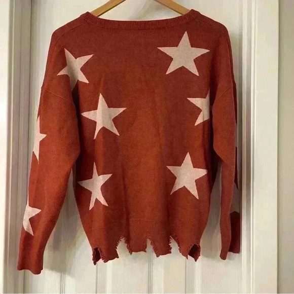 Stylish Star Pattern V-Neck Sweater - Soft, Warm, Distressed- Viishow- M - Picture 3 of 9